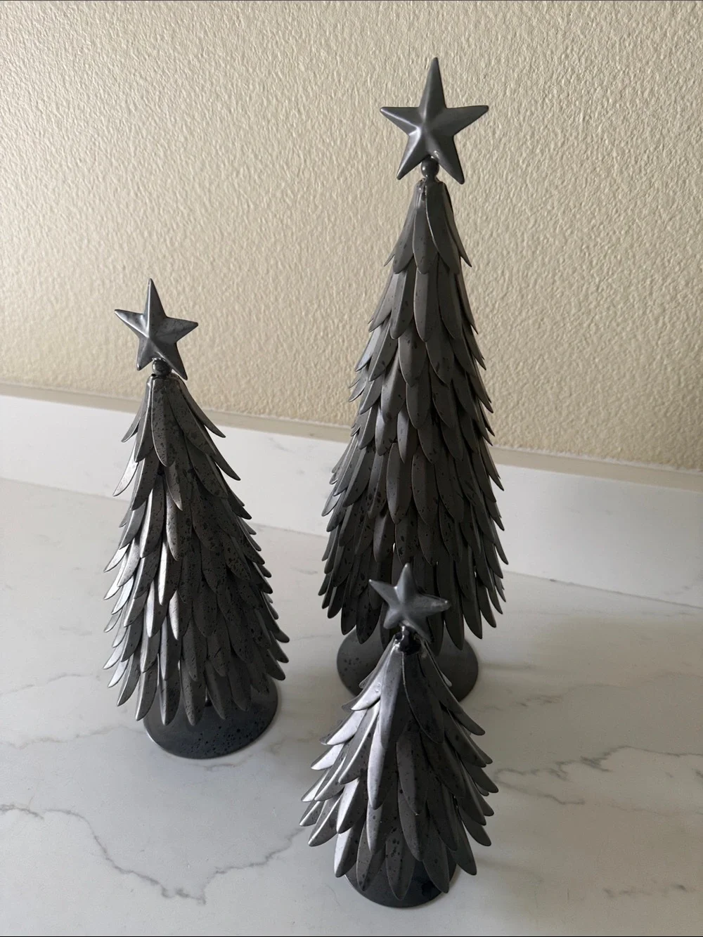Pottery Barn Galvanized Metal Christmas Trees with Stars Set of 3